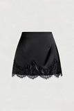 Satin A-Line Mini Skirt with Lace Hem