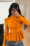 Mock Neck Puff Sleeve Peplum Blazer
