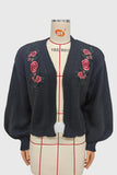 Floral Detail Ribbed Knit Cardigan