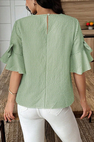 Ruffle-Sleeve Gingham Tee