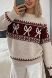 Bow Motif Fair Isle Crew Neck Sweater