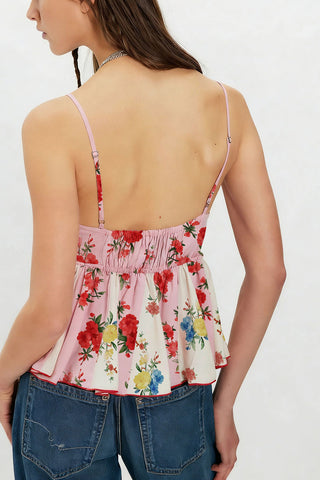Floral V-Neck Ruffle Hem Tank