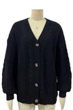 Cable Knit Button-Front Balloon Sleeve Cardigan