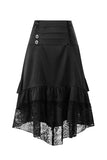 Ruched High-Waist Lace Trim Midi Skirt