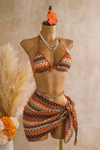 Geometric Print Three-Piece Bikini Set