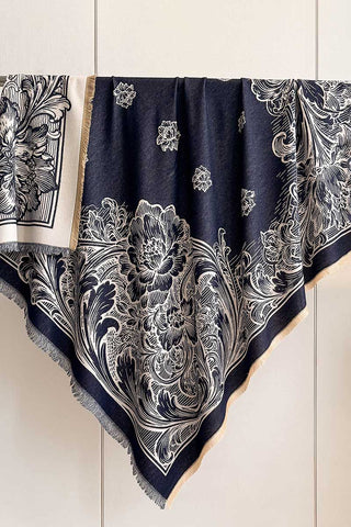 Floral Print Fringed Wrap Scarf