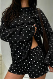 Polka Dot Crew Neck Long Sleeve Short Set