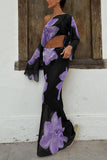 Sheer Floral Off-Shoulder Maxi Skirt Set