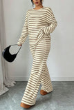 Striped Knit Crew Neck Pants Set