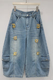 Eye-Embellished Cargo Denim Shorts