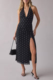 Ruched Halter High-Slit Dress