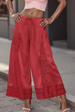Lace Insert Drawstring Wide-Leg Casual Pants