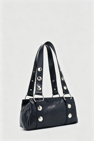 Studded Ring-Handle Shoulder Bag