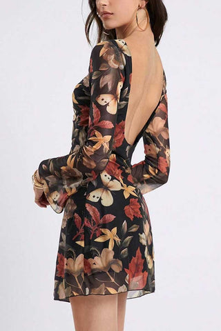 Floral Sheer Sleeve Mini Casual Dress