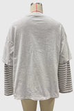 Striped Sleeve Crew Neck Oversized T-Shirt