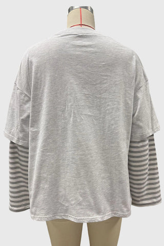Striped Sleeve Crew Neck Oversized T-Shirt