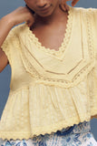 Lace-Trimmed Sleeveless Ruffle Top