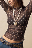 Sheer Polka Dot Mock Neck Long Sleeve Top