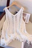 Crochet V-Neck Fringe Hem Tank Top