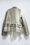 Lace Trim Mock Neck Button Front Jacket