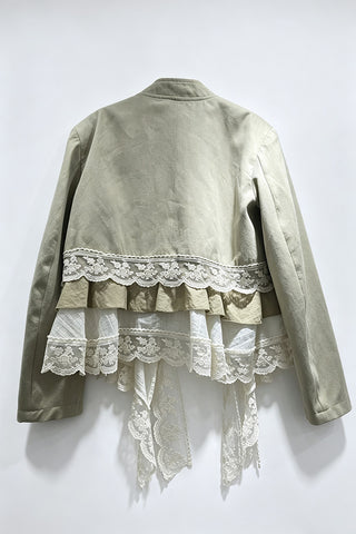 Lace Trim Mock Neck Button Front Jacket
