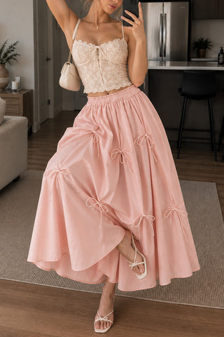 Bow Detail Smocked Waist A-Line Midi Skirt
