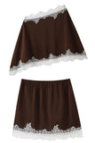 Lace Trim Satin Cami and Skirt Set