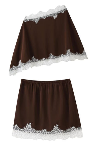 Lace Trim Satin Cami and Skirt Set