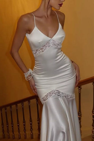 Sleeveless Lace-Trim Evening Gown