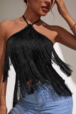 Fringe Halter Sleeveless Crop Top