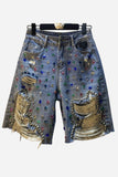 Embellished Distressed Denim Shorts