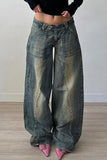 Distressed Wash Wide Leg Jeans