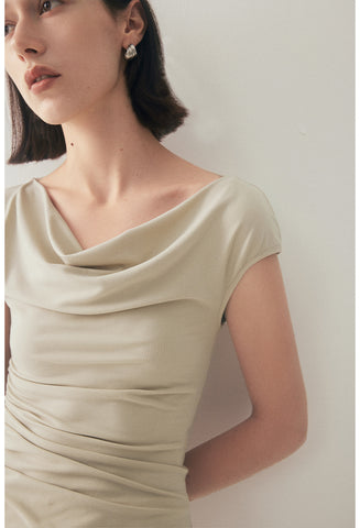 Elegant Cowl Neck Top with Side Ruched Detail