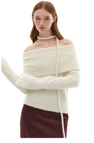 High-Neck Knit Sweater