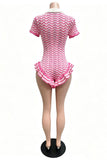 Chevron Knit Collared Ruffle Romper
