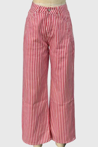 Striped High-Waist Straight Jeans