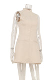 Sleeveless Mock Neck Zip Front Mini Dress