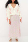 Bow Detail V-Neck Puff Sleeve Cardigan