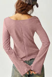Square Neck Long Sleeve Ruffle Hem Top