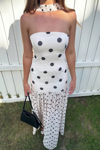 Scarf Detail Polka Dot Maxi Dress