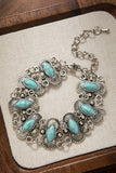 Oval Stone Filigree Link Chain Bracelet