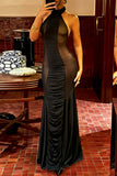 Ruched Halter Neck Evening Dress