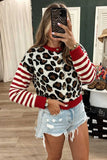 Leopard Print Striped Sleeve Button-Front Cardigan
