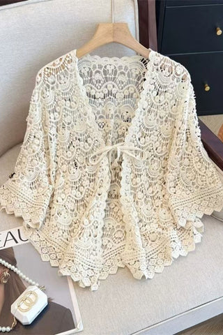 Floral Crochet Open-Front Cape