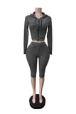 Striped Zip-Up Hoodie Crop Pants Set