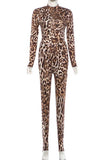 Sheer Mock Neck Animal Print Pants Set
