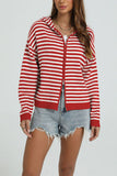 Striped Zip-Up Hooded Knit Cardigan