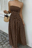 Polka Dot Strapless Ruched Maxi Dress