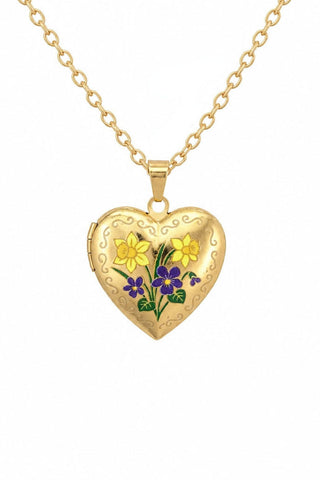 Floral Enamel Heart Locket Necklace