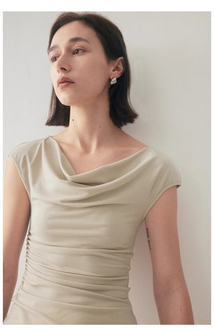 Elegant Cowl Neck Top with Side Ruched Detail